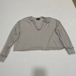 Lulus Ribbed Long Sleeve Knit Top Women’s Size S • Neutral Beige V-Neck Cropped